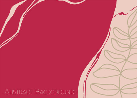 Abstract background in viva magenta color. Color of the year 2023. Minimalistic geometric background with a plant. trend illustration.のイラスト素材