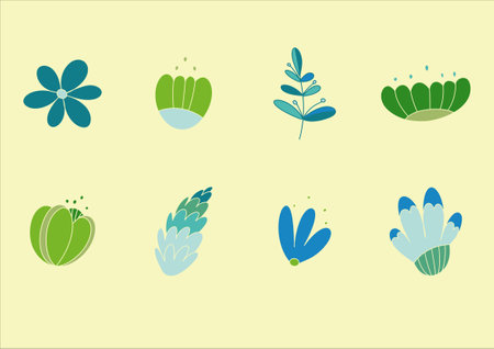 A set of cute flowers in blue-green tones. Flowers for concept design. Summer holiday invitation. Elements for vector illustration.のイラスト素材