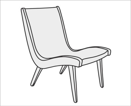 Modern armchair in trendy scandinavian or hygge style. Hand drawn in a linear style. monochrome vector illustrationのイラスト素材