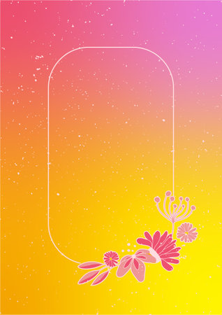 Space poster with flower arrangement. post card template. Flowers for concept design. Abstract pink and yellow gradient with flowers. Vector design illustration.のイラスト素材