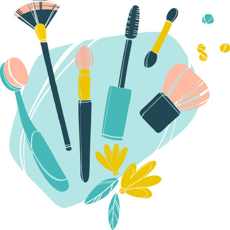 Makeup bones design on abstract background with floral pattern. Abstract makeup brush. Graph vector illustration.のイラスト素材