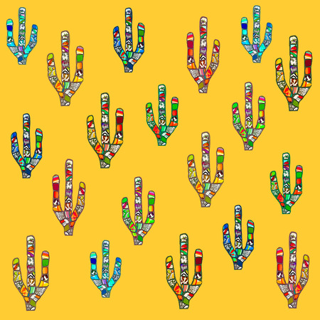 Colorful abstract mosaic cactus digital illustration on deep yellow background. Mexican or southwestern American style concept.の写真素材