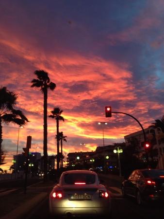 Awesome sunset sky near Torrequebrada casino.の素材