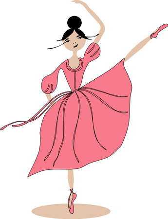 illustration of a ballerina girl in a pink Pointe dress in cartoon styleのイラスト素材
