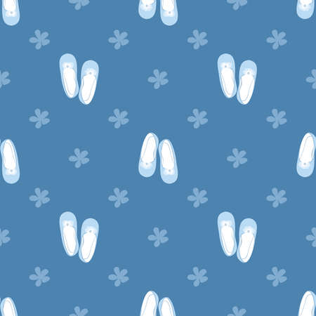 vector seamless pattern featuring ballet flat shoes and flowers in blue colorのイラスト素材