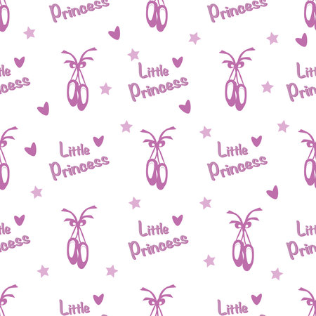 vector seamless pattern with the image of pointe shoes and the inscription little princessのイラスト素材