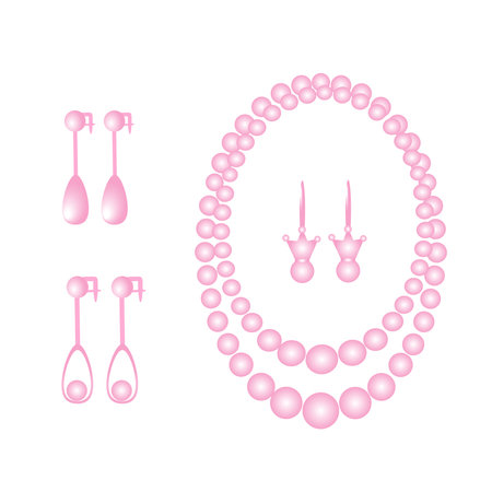 vector image of a necklace and earrings made of pink pearls on a white background for a little princessのイラスト素材