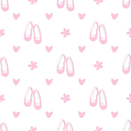 vector seamless pattern with ballet shoes and hearts in pink colorのイラスト素材