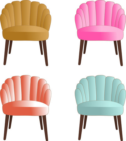 vector set of four upholstered chairs in bright colors on a white backgroundのイラスト素材