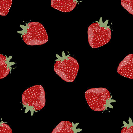 vector seamless pattern with the image of strawberry berries on a black backgroundのイラスト素材