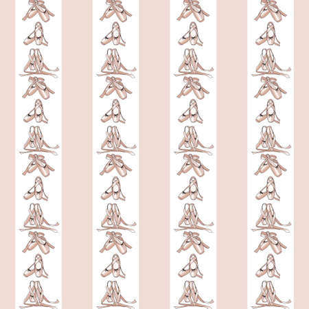 vector seamless pattern with the image of ballet pointe shoes and stripes in pinkのイラスト素材