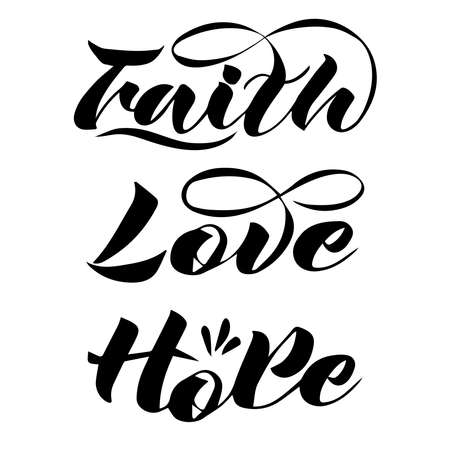 vector handwritten lettering of three words in English Faith, Love, Hope in black on a white backgroundのイラスト素材
