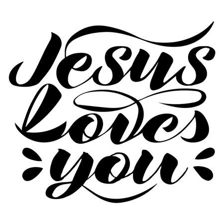 vector hand lettering Jesus loves you in black on a white backgroundのイラスト素材