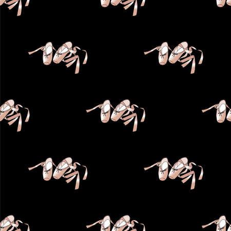 vector seamless pattern with the image of ballet pointe shoes on a black backgroundのイラスト素材