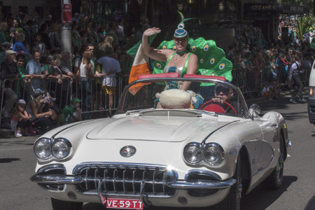 SYDNEY, AUSTRALIA - Mar 17TH  Woman in vintage Chevrolet Corvette in the  St Patrickのeditorial素材