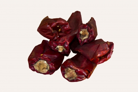 Dried red chillies isolated on a white backgroundの写真素材
