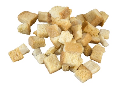 A pile of croutons isolated on a white backgroundの写真素材