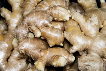 Fresh ginger root on a market stall in Bangkok