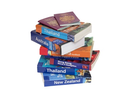 Various travel books and passportsの写真素材