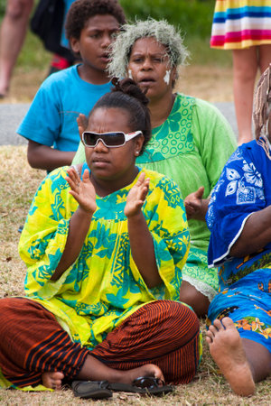 Kuto, Iles des Pins-January 8th 2014: Kanak female singers during a song and dance performance. Melanesian Kanak are the main inhabitants of Kuto.のeditorial素材