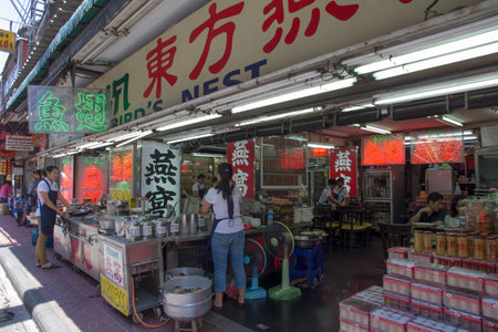 Bangkok, Thailand-May 13th 2014: A specialist Chinese bird's nest soup restaurant in Chinatown. Bird's nests have been used in Chinese cooking for over 400 years.のeditorial素材