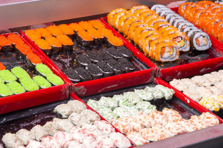 Sushi on sale on a market in Thailandの写真素材