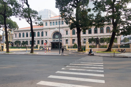 Ho Chi Minh City, Vietnam-29th Oct 2013: Early morning ouside the Central Post Office. The building was designed by the architect Gustav Eiffel in the early 20th century.のeditorial素材
