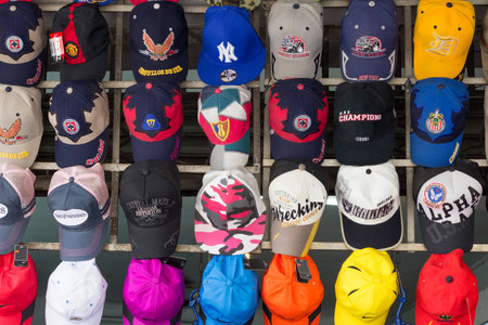 Ho Chi Minh City, Vietnam-29th Oct 2013: Caps on display in a shop. Most clothing on sale is manufactured in Vietnamのeditorial素材