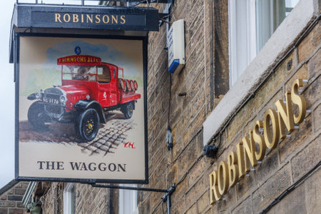 Uppermill, England - August 8th 2011: Robinsons The Waggon public house. The brewery runs a chain of...