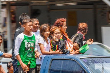 Phuket, Thailand - 13th April 2004: Thais celebrating the Songkran water festival. The festival marks the start of the Thai New Year.のeditorial素材