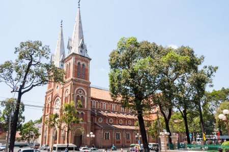 Ho Chi Minh City, Vietnam-February 25th 2010: The Notre Dame cathedral. The basilica was constructed between 1863 and 1880.のeditorial素材