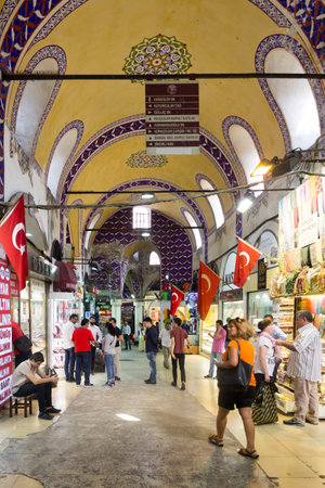 Istanbul, Turkey - September 21st 2015: People shopping inside the Grand Bazaar. The market is one of the oldest and largest covered markets in the world.のeditorial素材