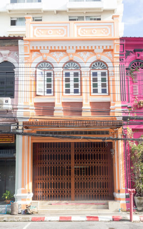 Phuket, Thailand - October 13th 2015: Renovated shop house on Phang Nga road, Old Phuket Town. Many of the shop houses have been restored.のeditorial素材