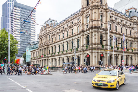 Melbourne, Australia - 21st February 2018: The old post office. It is situated on the corner of Elizabeth street and Bourke street.のeditorial素材