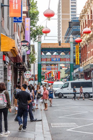 Melbourne, Australia- 21st February 2018: Paifang or gateway to Chinatown. It is the longest continuous settlement in the Western world.のeditorial素材