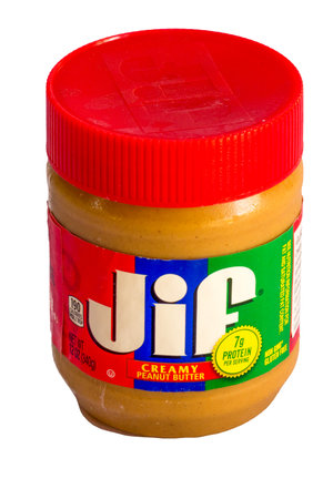 Phuket, Thailand - 30th April 2017: Jar of Jif creamy peanut butter. The product is popular with children.のeditorial素材