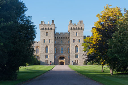 Windsor, UK - August 25th 2011: Windsor Castle entrance from Windsor, Great Park. The castle is a royal residence.のeditorial素材