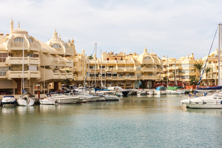 Benalmadena, Spain - September 4th 2015: Boats moored in the marina. The port has a capacity of over a thousand moorings.のeditorial素材