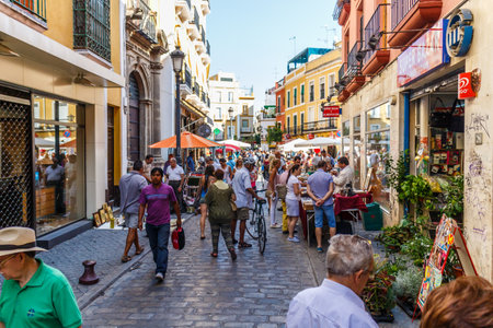 Seville, Spain - September 3rd 2015: A street flea market old city. The market is held weekly.