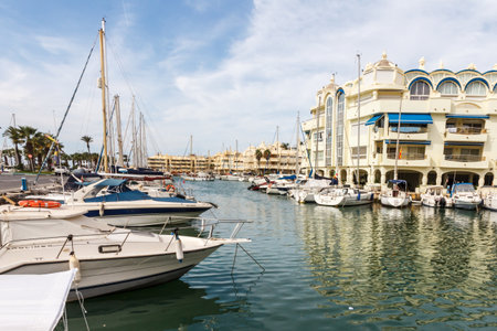 Benalmadena, Spain - September 4th 2015: Boats moored in the marina. The port has a capacity of over a thousand moorings.のeditorial素材