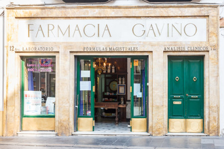 Seville, Spain - September 3rd 2015: Old fashioned pharmacy shop. Seville is the capial of Andalusiaのeditorial素材