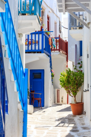 Typical street, Chora, Mykonos, Greeceのeditorial素材