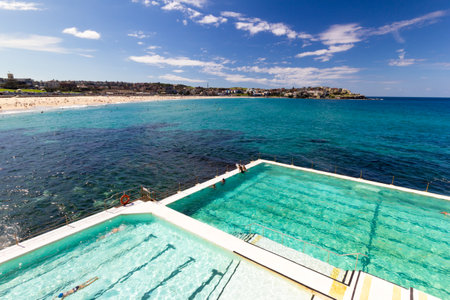 Sydney, Australia - April 2nd 2014: People swimming in Bondi baths. There are several sea water baths along this part of the coastのeditorial素材