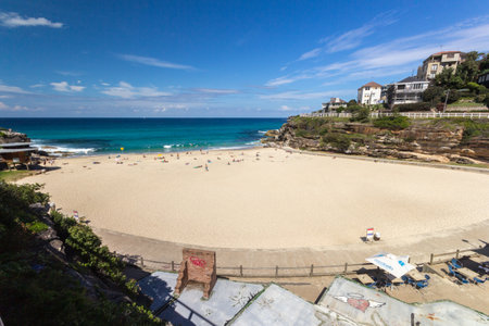 Sydney, Australia - April 2nd 2014: People enjoying Tamarama beach on a sunny day. There is a string of beaches along this part of the coast.のeditorial素材