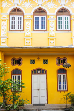 Phuket, Thailand - January 13th 2012: House in Soi Romanee in Old Phuket Town. The street was a former red light district.のeditorial素材