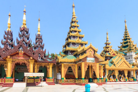 Yangon, Myanmar - May 6th 2014: Buildings in Shwedagon Pagoda. The pagoda is the most sacred in all of Myanmar.のeditorial素材
