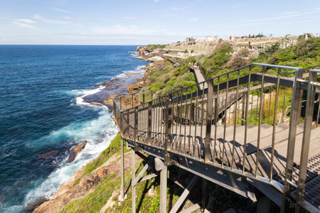 Sydney, Australia - April 2nd 2014: The Coogee to Bondi coastal path near Waverley cemetery. The...