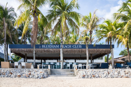 Phuket, Thailand - August 5th 2019: The Blue Siam Beach Club on Bang Tao beach. Several trendy beach clubs have been established on the island.のeditorial素材