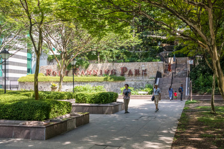 Singapore - July 8th 2019: Steps leading up to Fort Canning Park. The park is on the site of the formerly named Government Hill.のeditorial素材