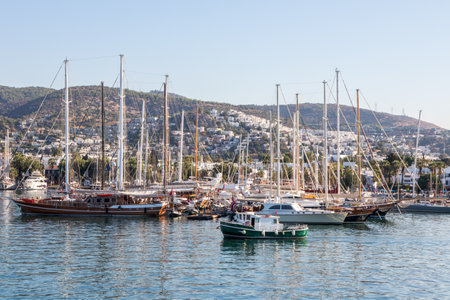 Bodrum, Turkey - September 18th 2019: Boats in the inner harbour. Many boats are moored in the marina.のeditorial素材